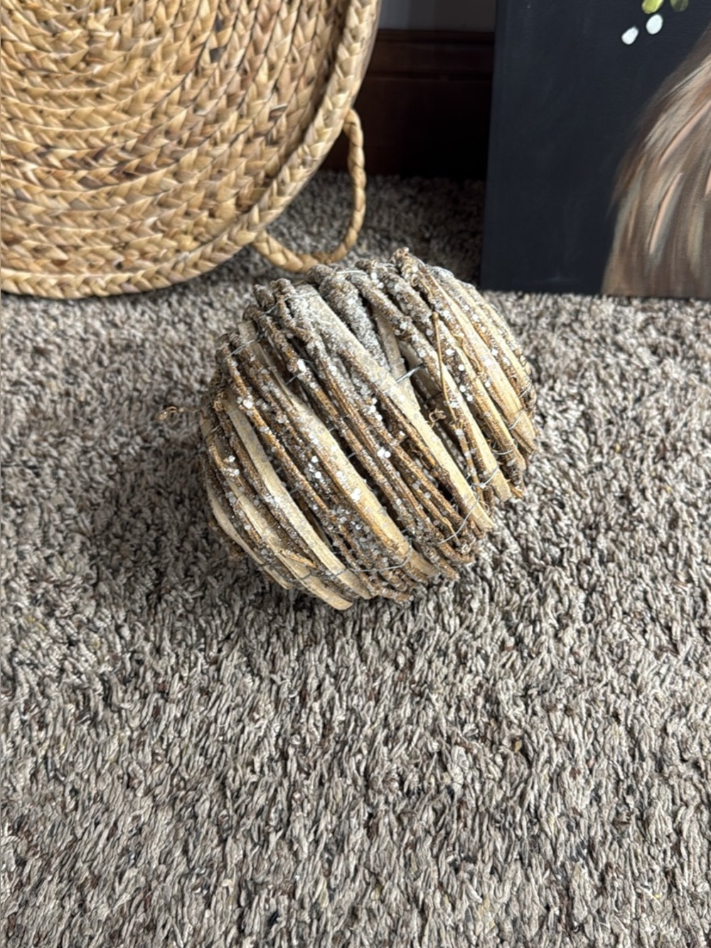 Decorative Wicker Ball with White Accents